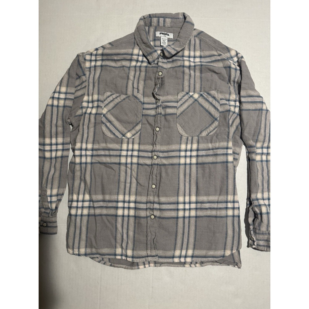 RSQ Women's LS‎ Flannel Plaid Blue White Grey Large #294